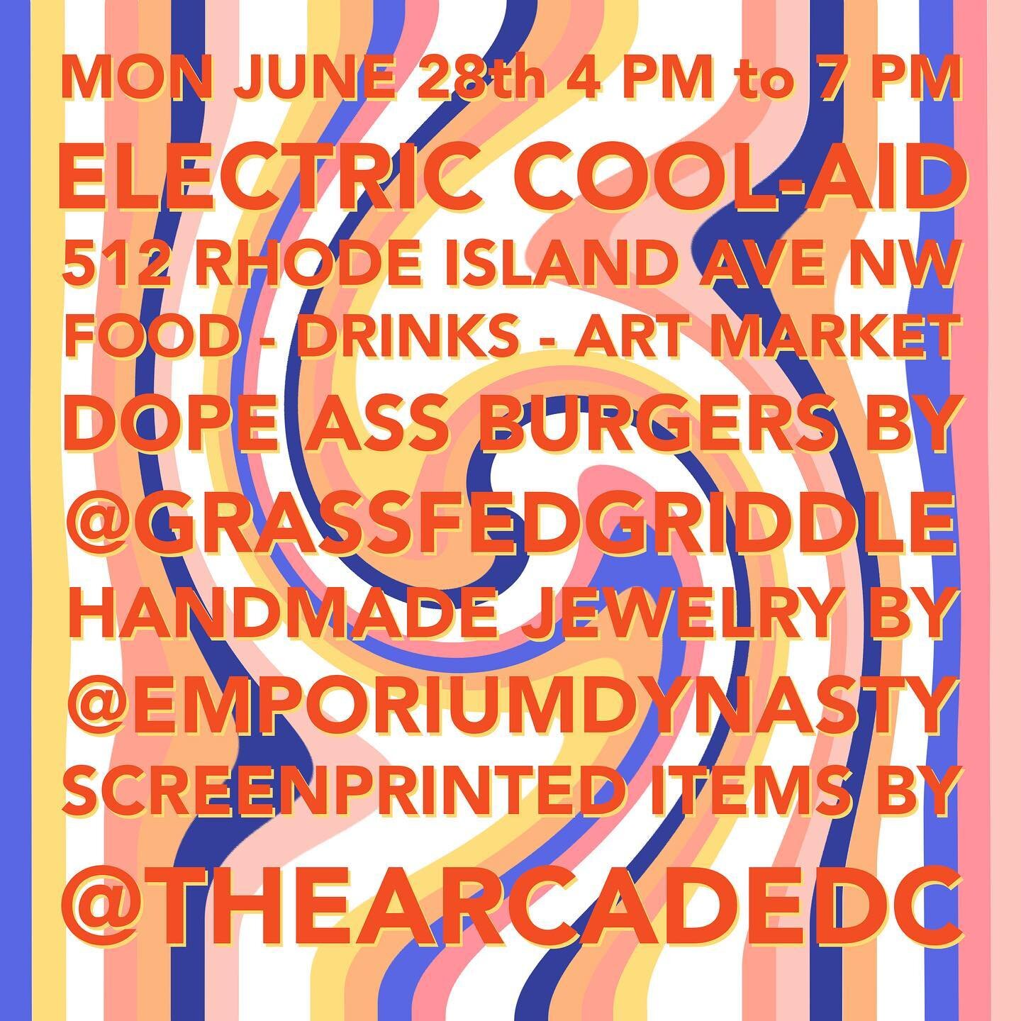 T O D A Y !

We&rsquo;ll be selling our wares at Electric Cool-Aid (512 Rhode Island Ave NW) from 4pm to 7pm. 

I&rsquo;ll have hand screen printed bandanas, Magicicada tees and limited edition Cicada Baby onesies, buddy books, prints, posters and mo