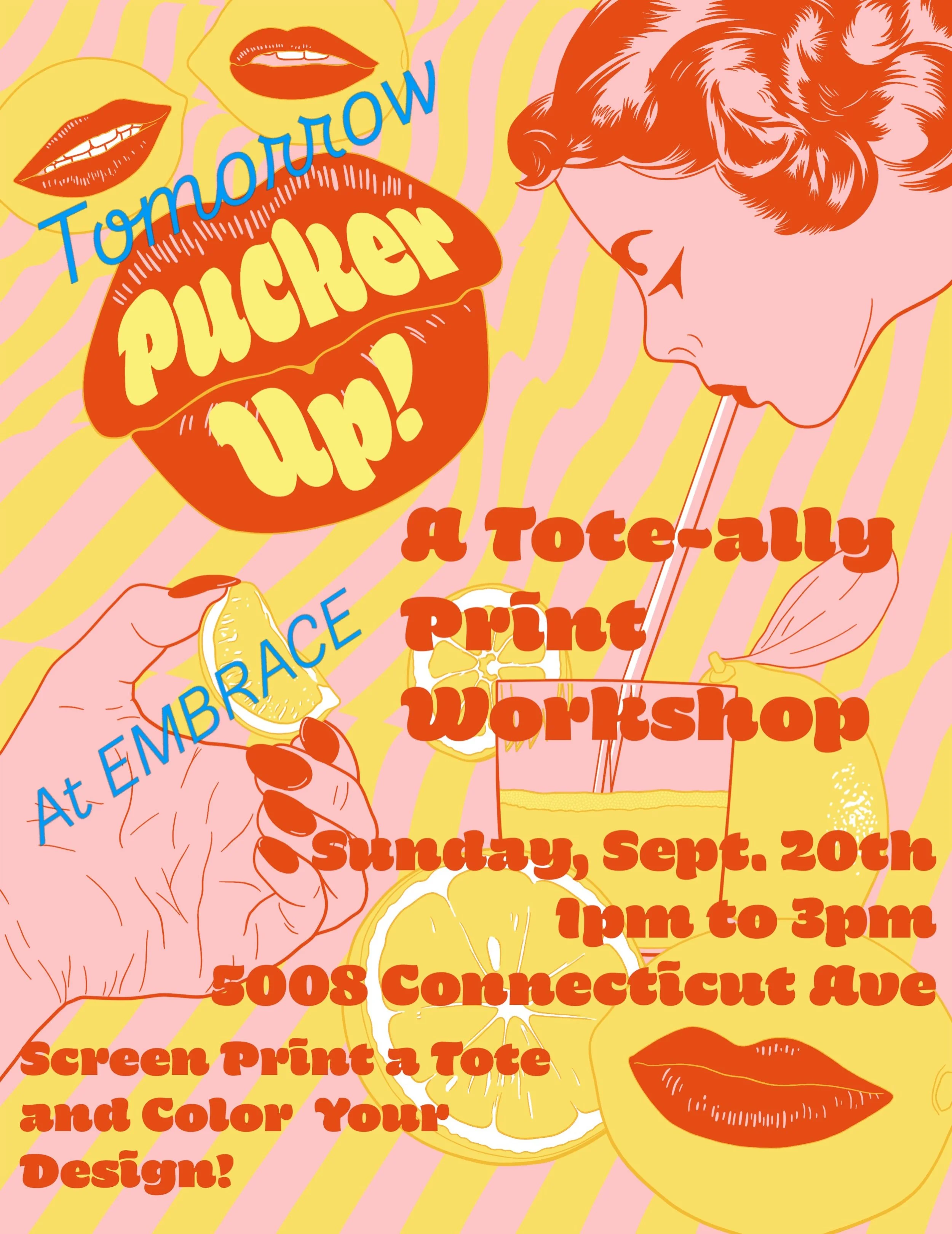 Come learn a bit about screen printing and make your own custom tote bag! Choose your tote color, print a design, and then color in the design with wash-safe fabric markers!

Extra bonus: @kennedystreettacos will be serving up some delicious yummies,