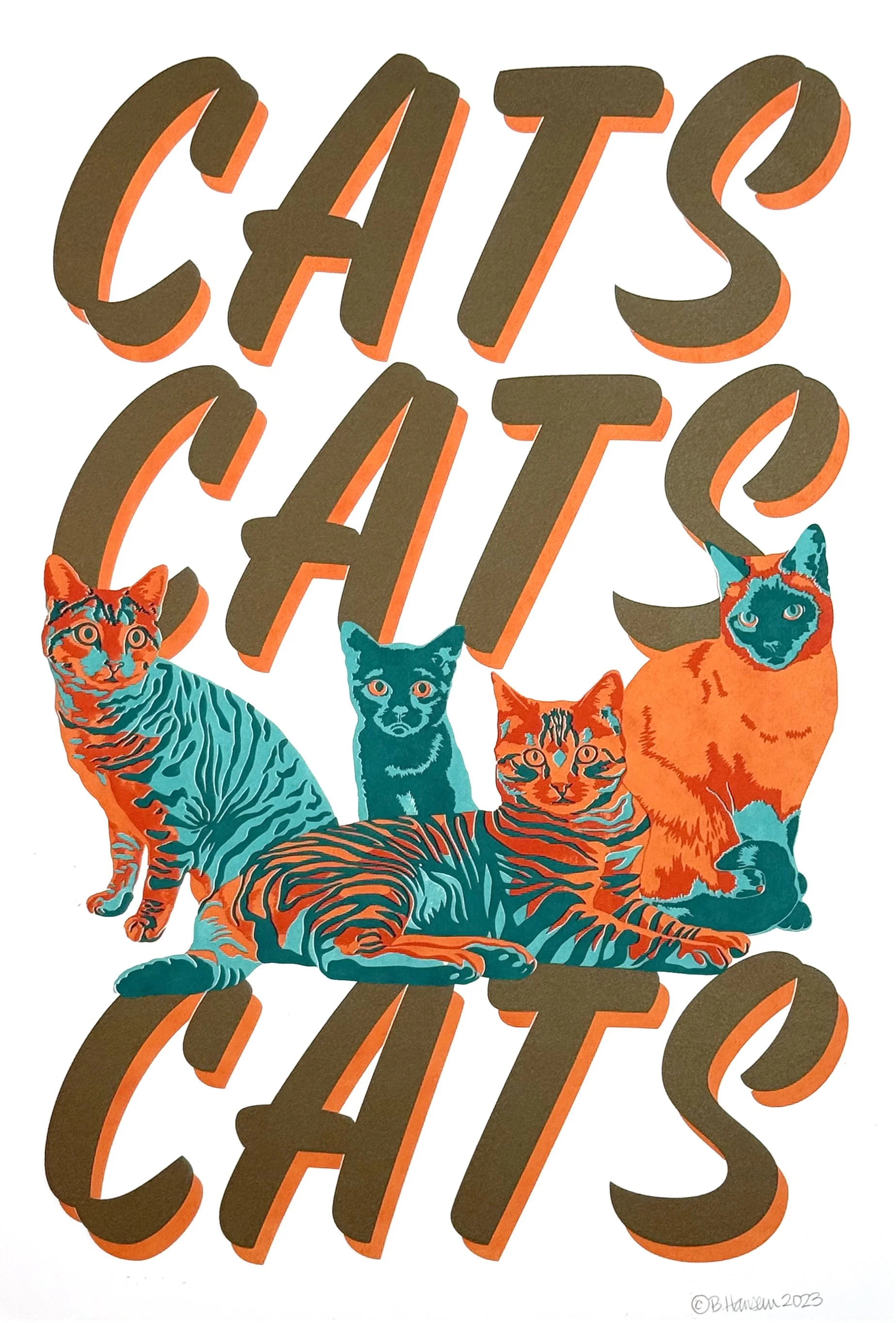 CatsCatsCats (2023)
Screen print
12"x18"
Open Edition