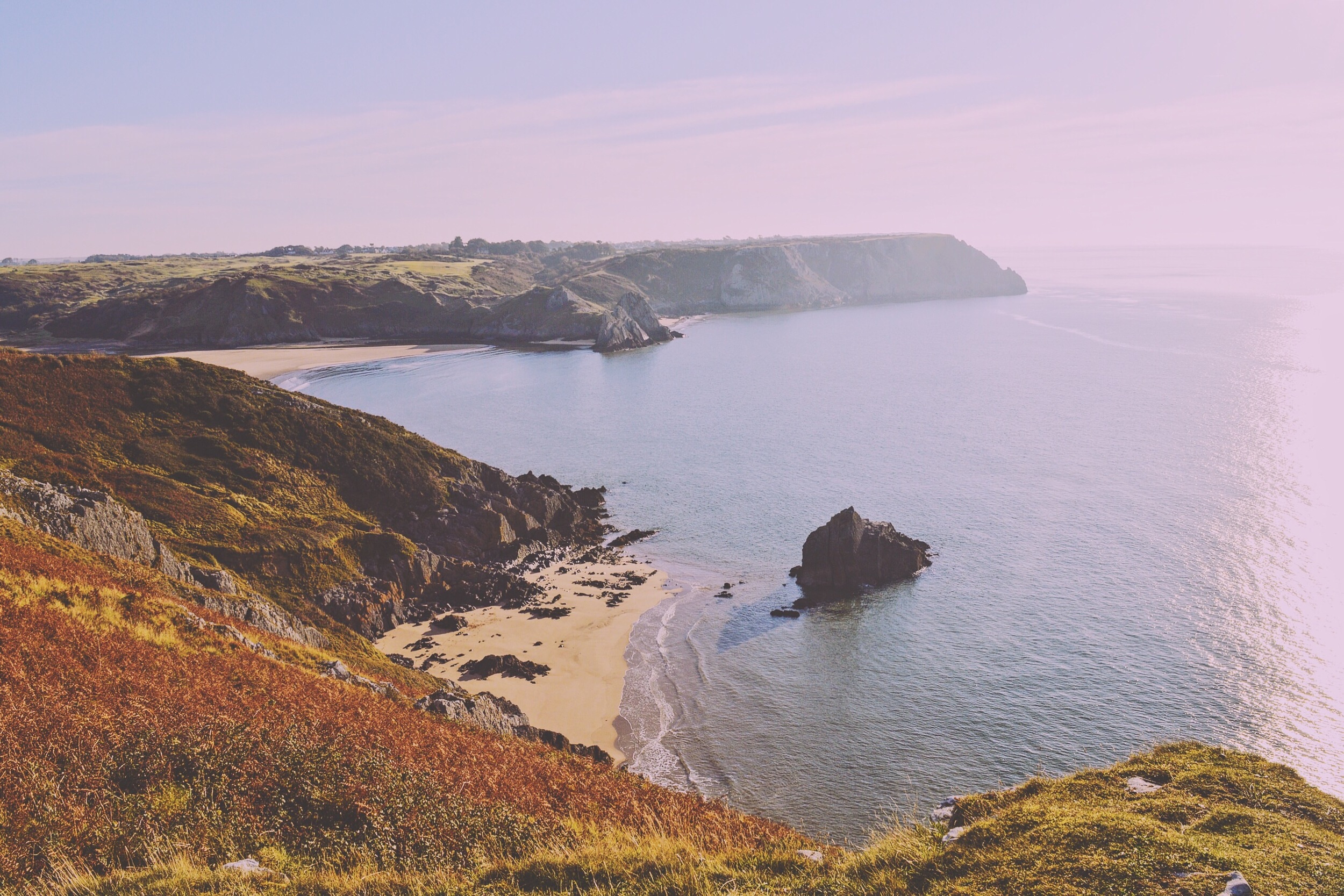 Overlooking Three cliffs bay, Gower, South Wales.