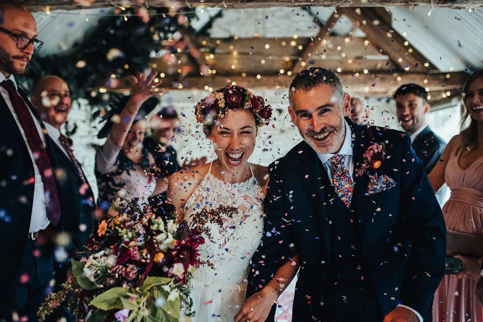  Confetti at a wedding. Wilde Lodge, Wales. 