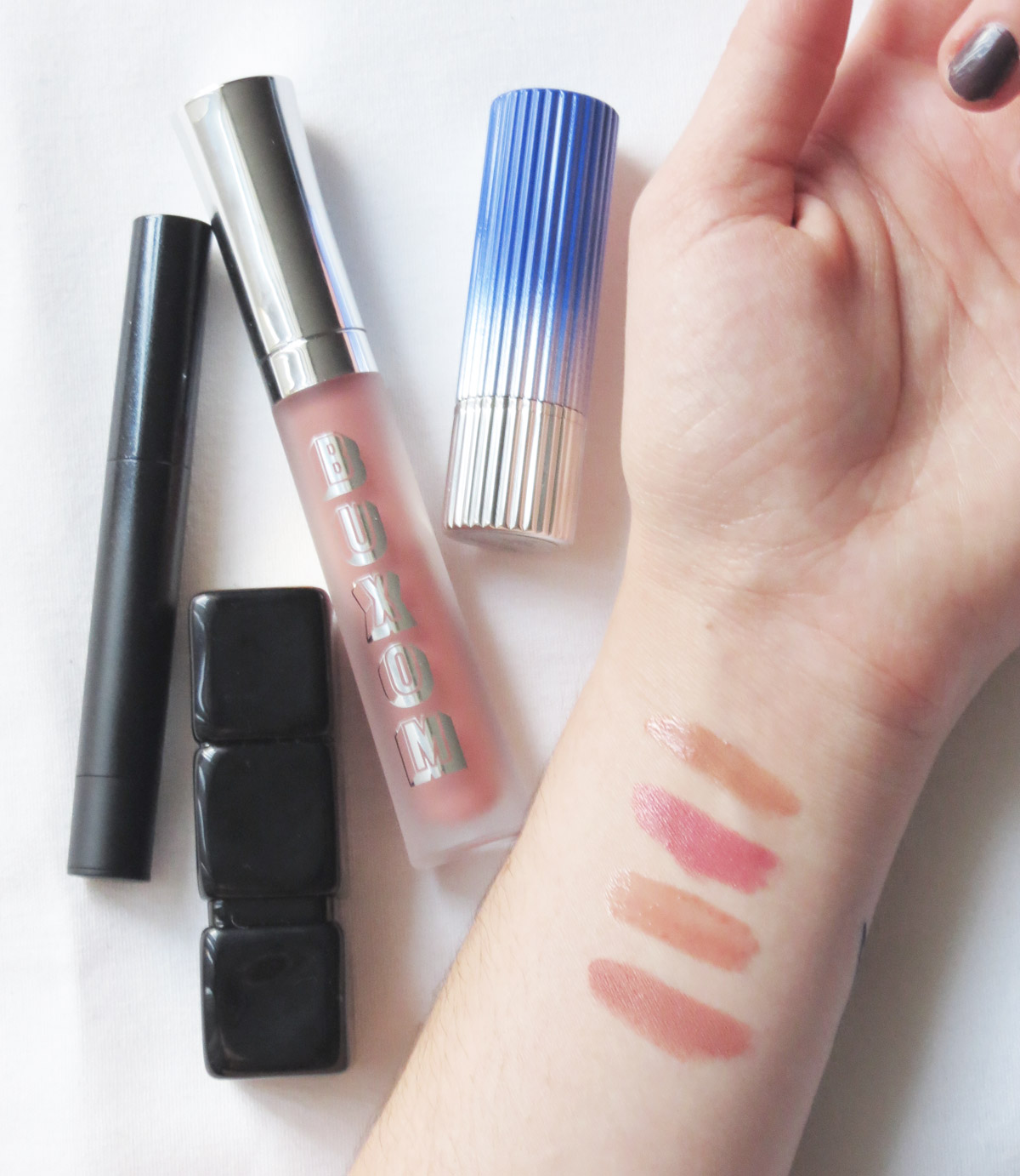 T-B: Surratt Nu De Soleil, Guerlain Rosy Boop, Buxom Hot Toddy, The Estee Edit Sunday Vibe
