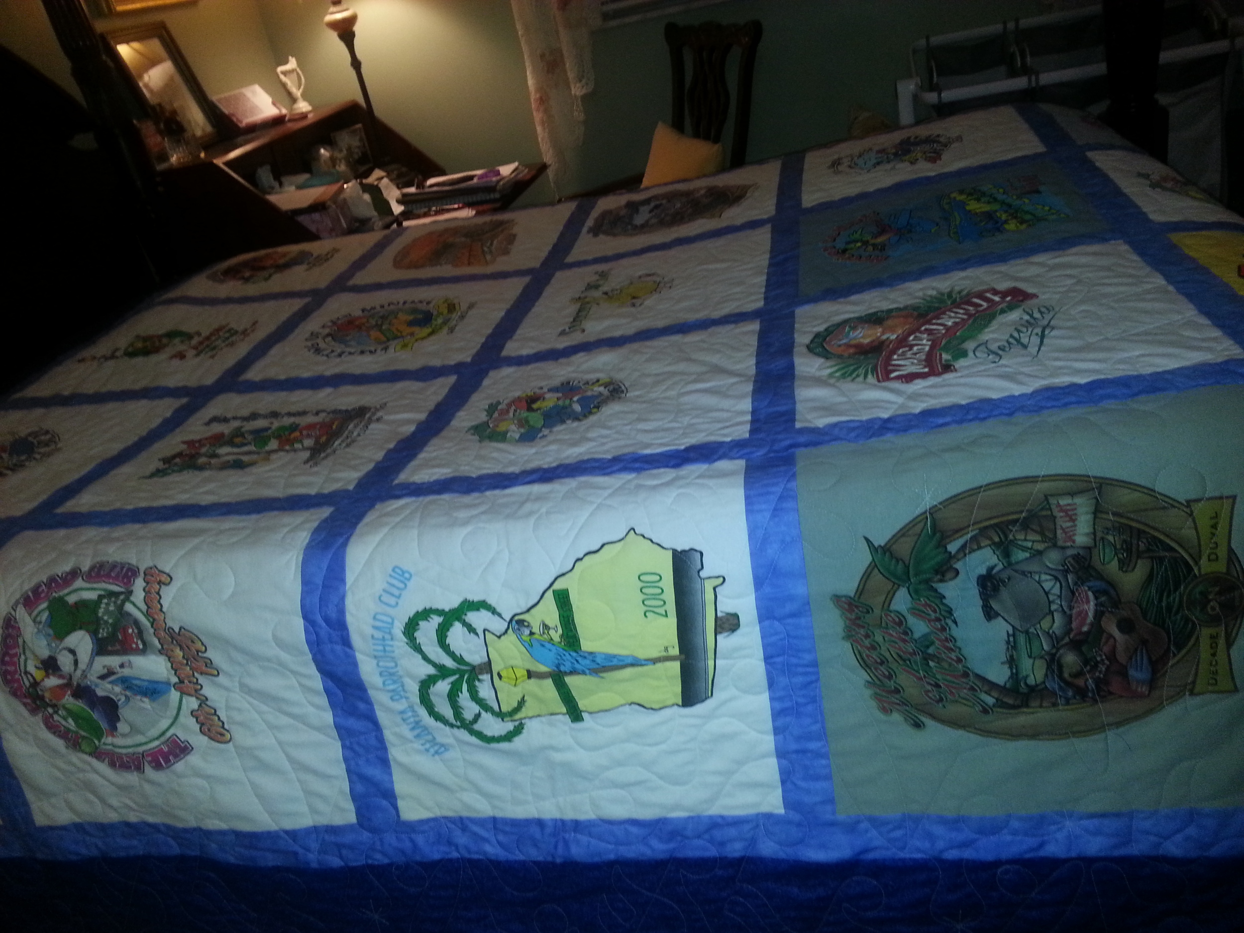 The cost of a king-size T-Shirt quilt is $550. You provide the UNCUT T-shirts (clean and pressed) and I provide materials, construction and quilting. The postage/shipping is not included.
