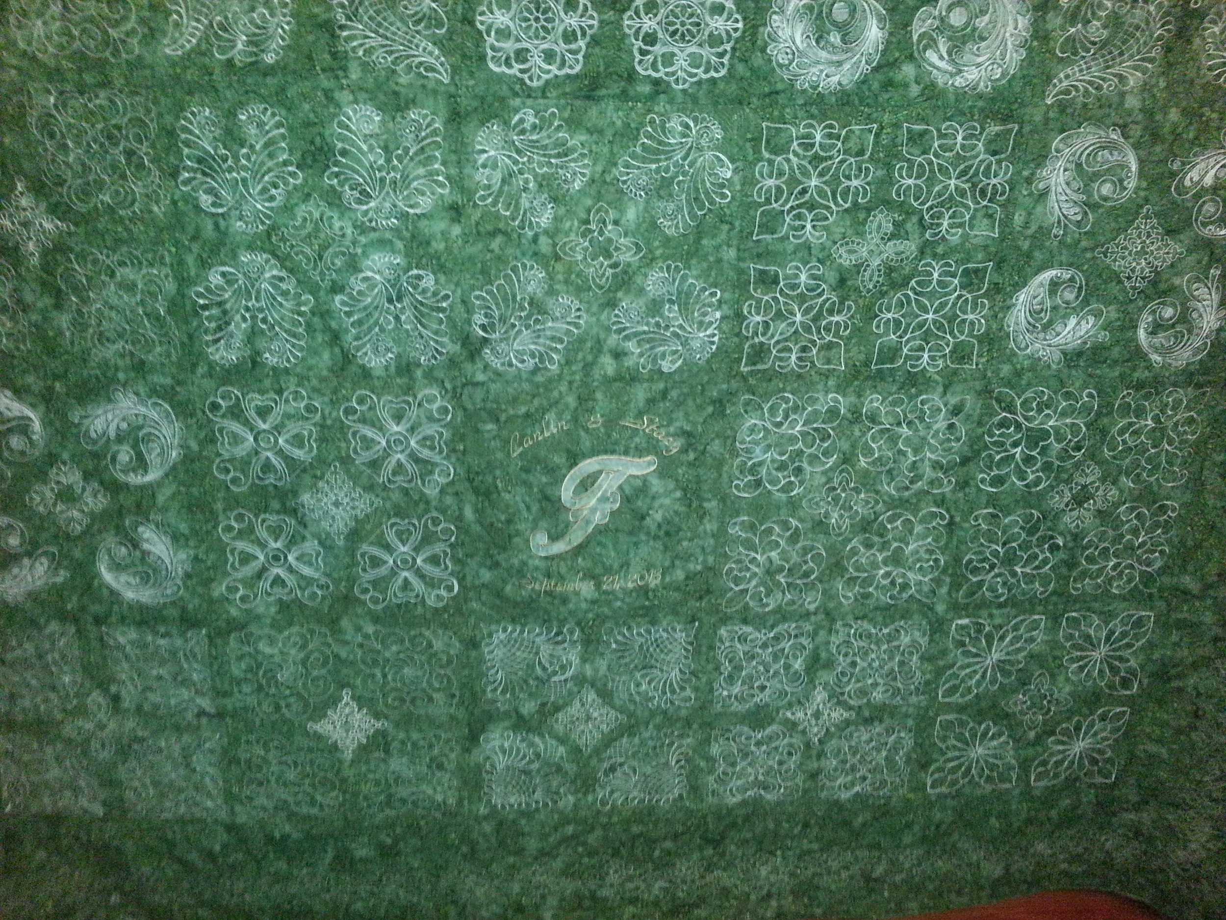 Long before I got Gracie, my longarm, I was quilting on my Viking Designer SE with embroidery designs, Quilt As You Go method, the free motion method, or anything else I could think of to make my designs work. I am sooooo very blessed to have my longarm quilting machine for it enables me to do so much more in a fraction of the time it took me before.