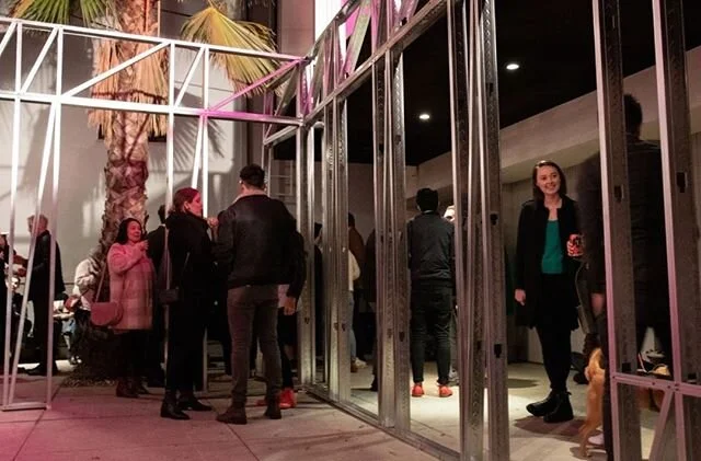 One week left to see Scoring, Building 🛠️✨Join us in sending off this special project on  Saturday, February 29th at the Mackey Apartments. Join us for the closing party at Mackey Apartments, and Jakob Selloui's public program The garage will do.⁠
.⁠
.⁠
The garage will do is a spatial intervention in the backyard of the Mackey Apartments by current architect-in-residence Jakob Sellaoui. The project draws upon a quote by Frank Lloyd Wright referring to R.M. Schindler&rsquo;s buildings as well-designed, but badly executed. He nevertheless concludes that so far none have fallen down. Jakob's intervention reassesses assumptions surrounding the way things are made&mdash; or ought to be made. In a series of talks, invited participants are asked to contribute stories that mark out a way of rethinking the notion of deficiency not as a disadvantage, but possibly as a virtue⁠