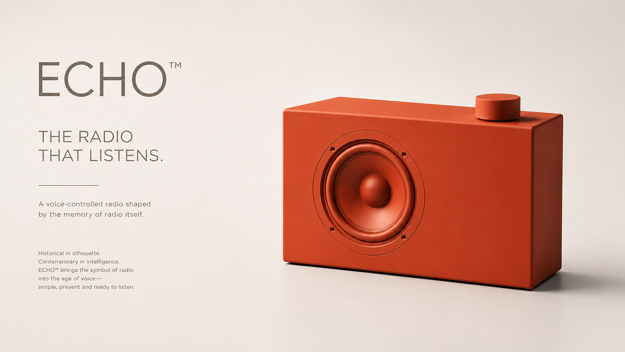 A red, box-shaped speaker with a large circular speaker grill and a small round knob on top, positioned on a white background.