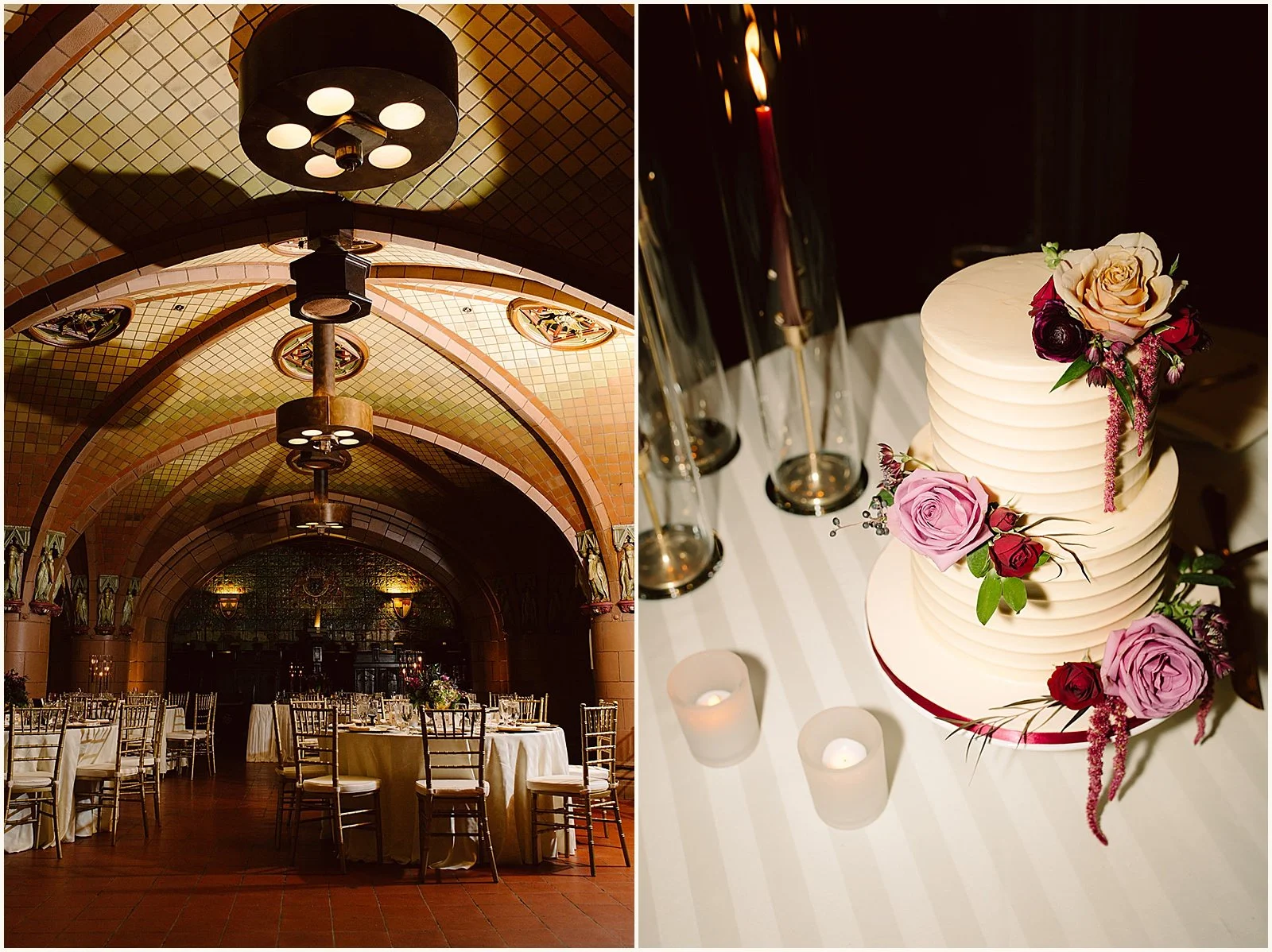 Reception tables fill the Rathskeller Room in the Seelbach Hotel.