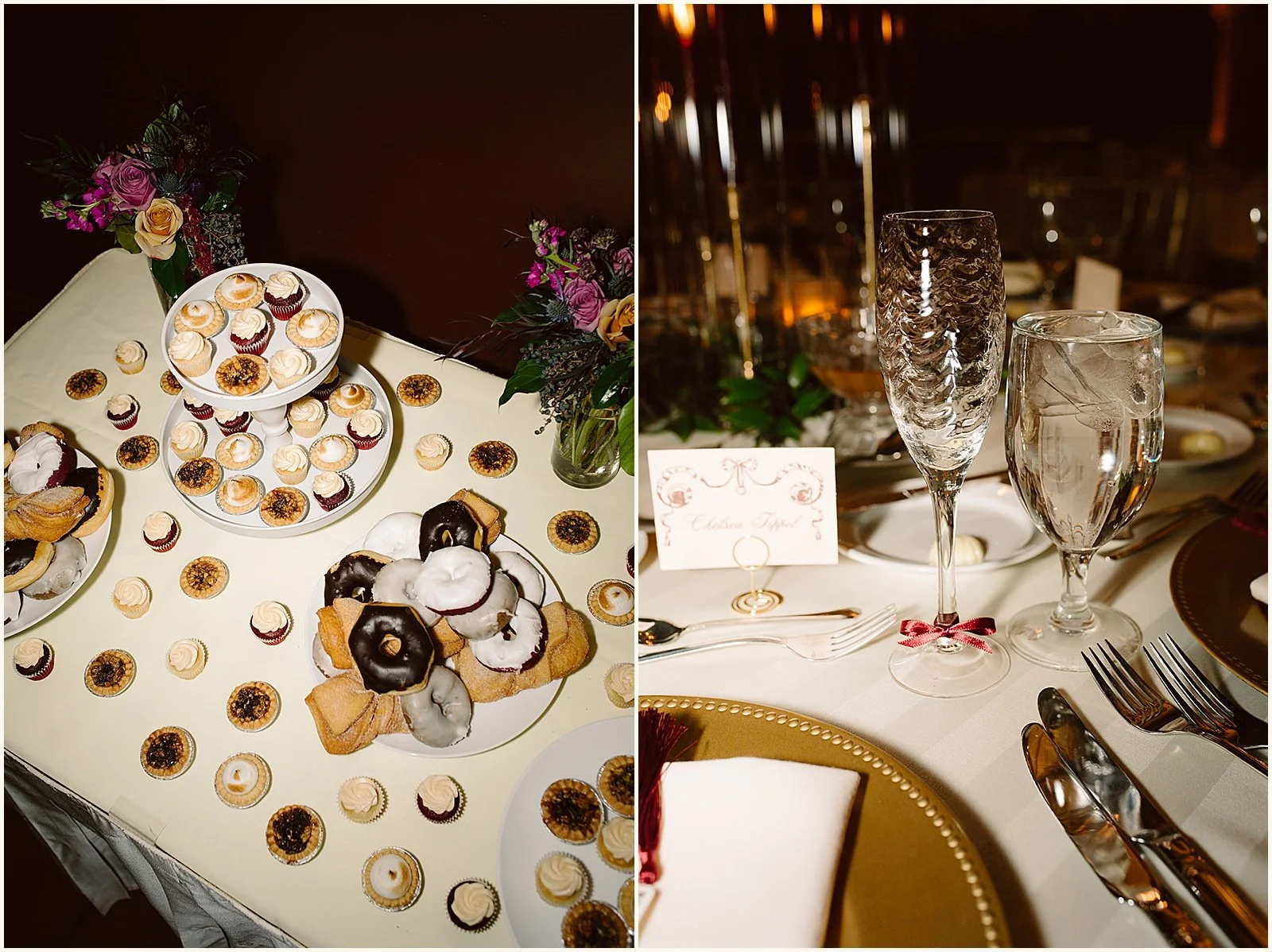 Cupcakes sit on a desert table at a Louisville wedding.