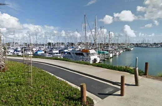 Entrance to short bike path adjacent to Ventura West Marina.