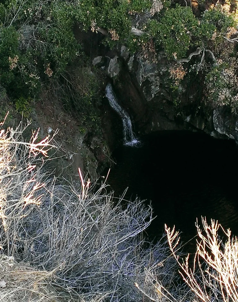 The waterfall seen from the Indian Creek Trail. Be careful!
