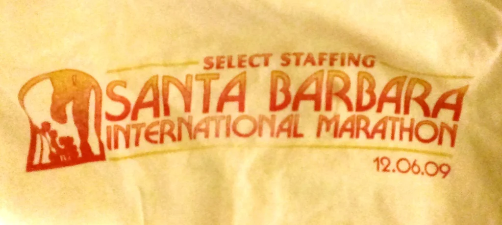 My inaugural Santa Barbara International Marathon t-shirt is still around, though getting a bit dingy.