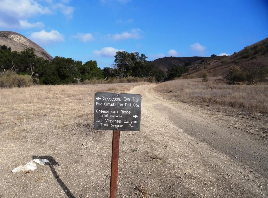From the main Cheeseboro Canyon Trail, this juncture leads you to the south entry point to the Palo Comado Trail.