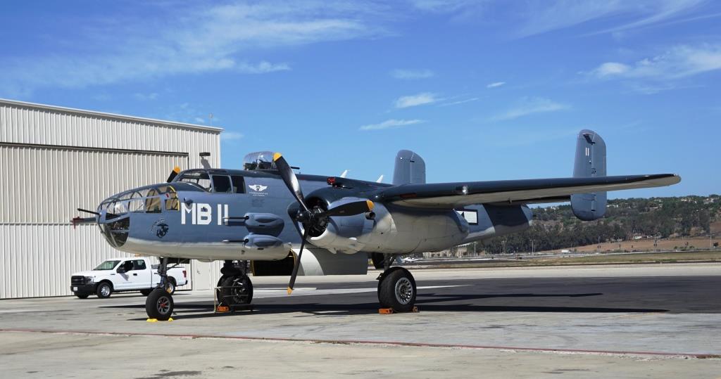 The only authentic Marine BPJ-1J variant of the famed Mitchell B-25 Bomber. It flew into Camarillo from Midland, TX in 1993 for a 20 year restoration project. It is now flight-ready!