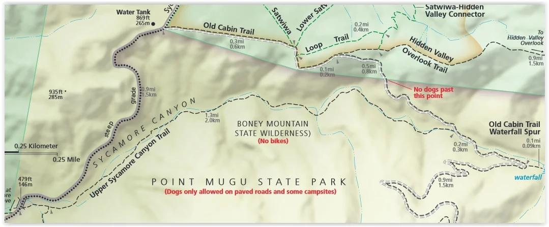 Upper Sycamore Canyon Trail (Map excerpt courtesy of National Park Service)