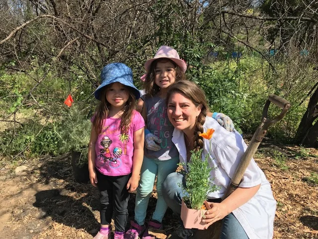 Families enjoy planting pollinator plants at Ventura Land Trust's Big Rock Preserve during Monarch Madness.