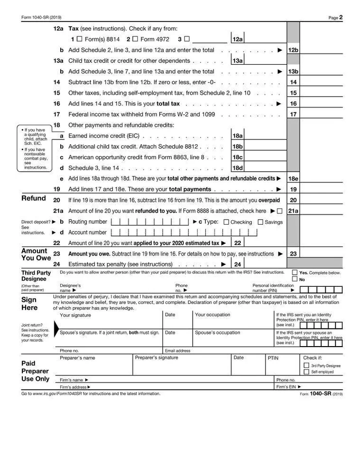 The New 2019 Form 1040-SR U.S. Tax Return for Seniors Generally Mirrors ...