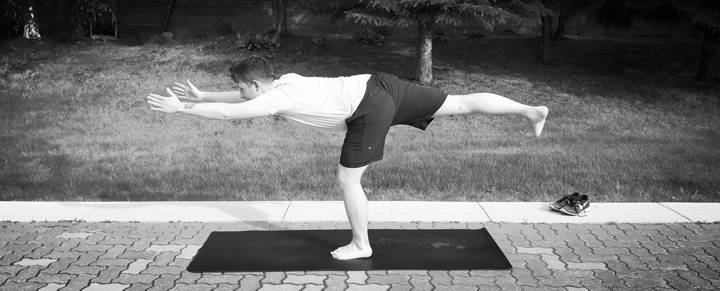 Austin in his number 1 pose, Warrior 3 ( Virabhadrasana 3)