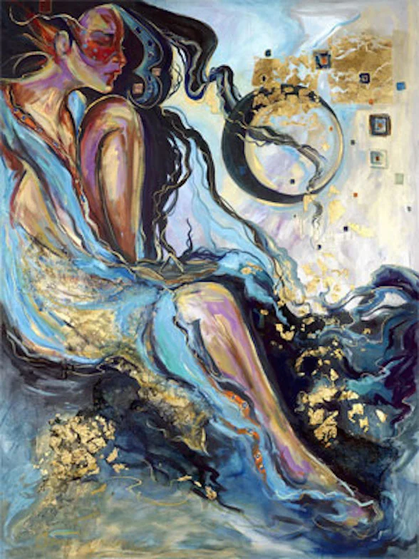 Testing the Climate 48x36 oil, gold leaf on canvas