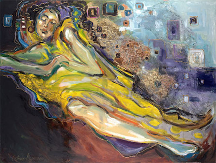 Bed of Dreams 30x40 oil, gold leaf on canvas