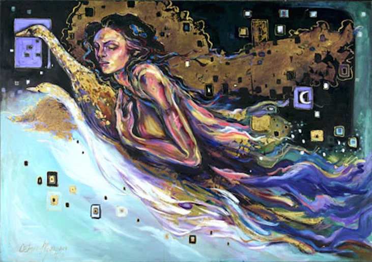 Swan Song 30x40 oil, gold leaf on canvas