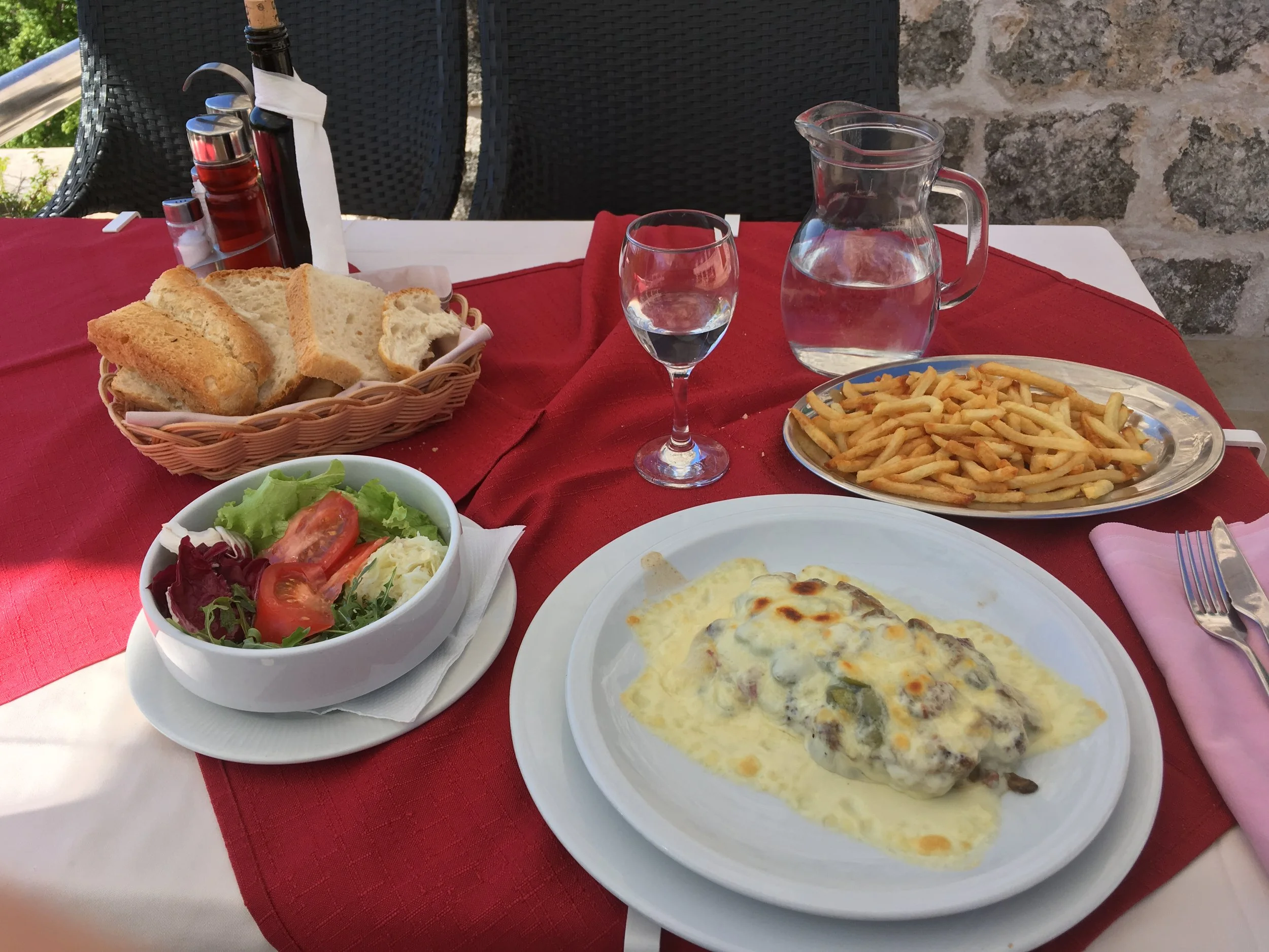 A generous portion of minced lamb covered in cheese obtained on the island of Brač. 
