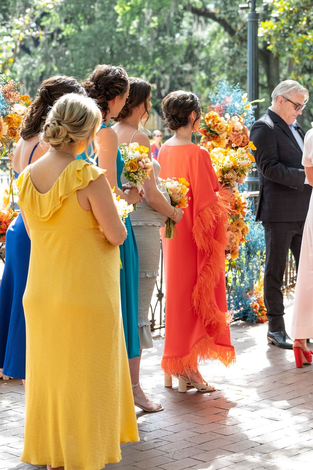 colorful wedding party outfits