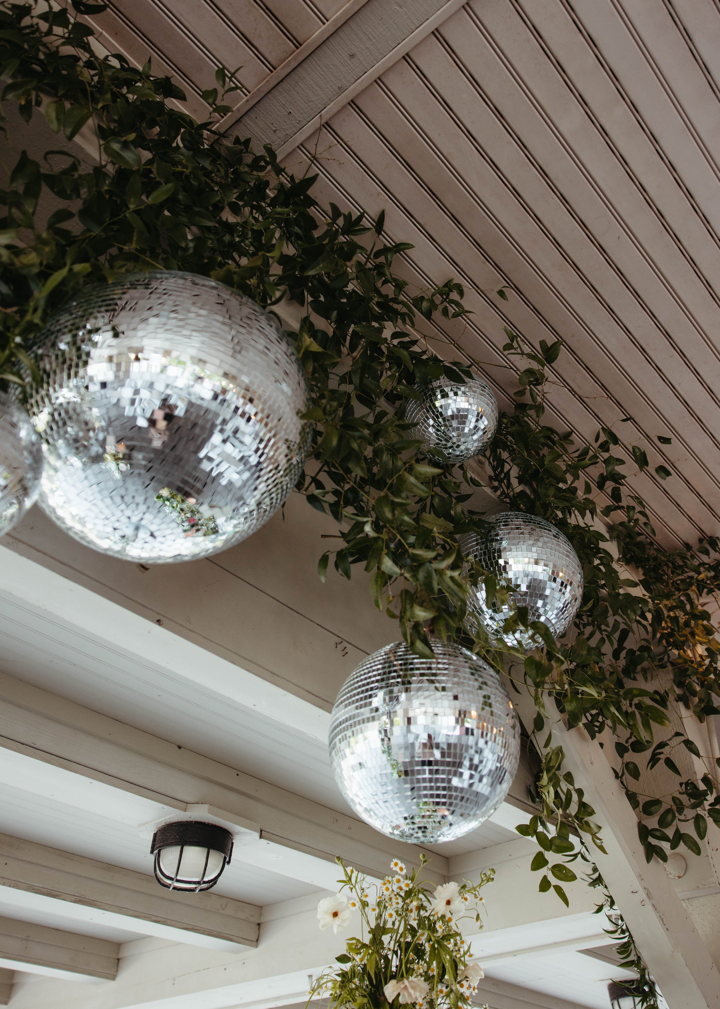 disco ball hanging arrangement wedding