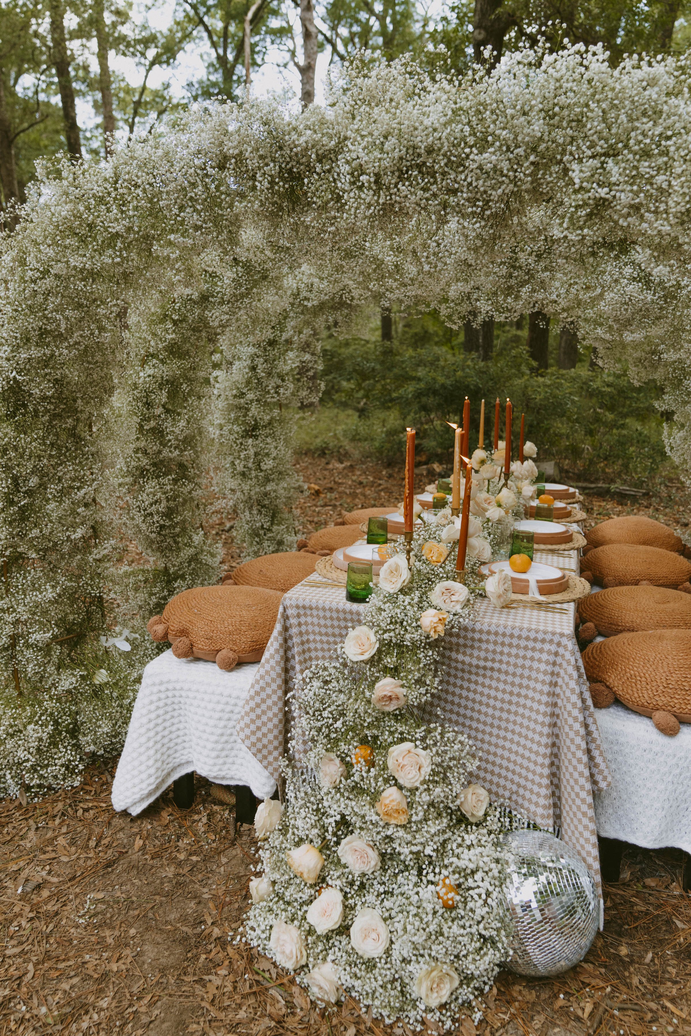 earthy boho wedding reception tablescape