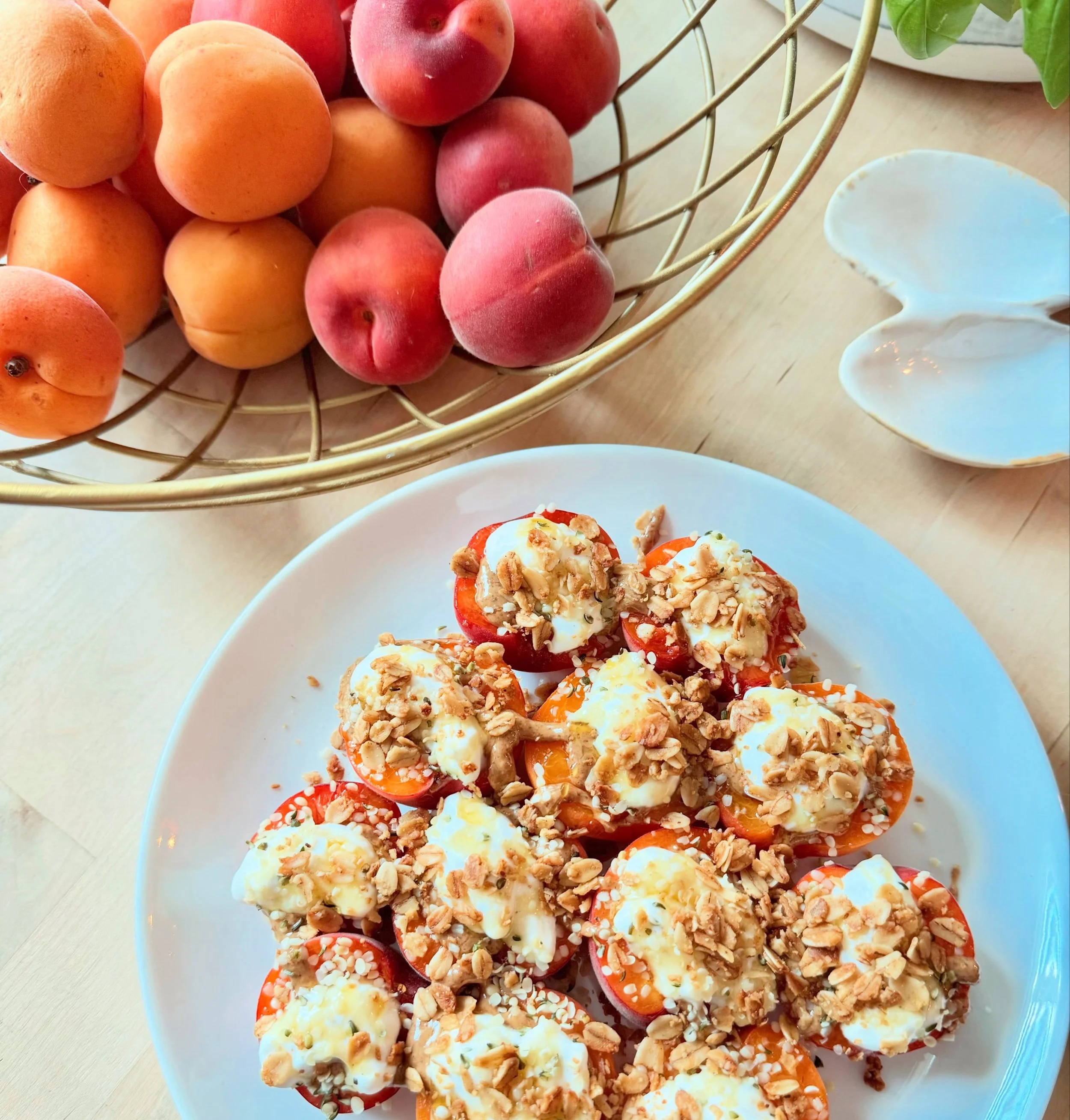Have you seen all the different apricot varieties in the store lately? The reddish ones are called &ldquo;raspberry&rdquo; apricots and are so incredibly sweet! They&rsquo;re delicious on their own, but my favorite way to eat them is with a bit of Gr
