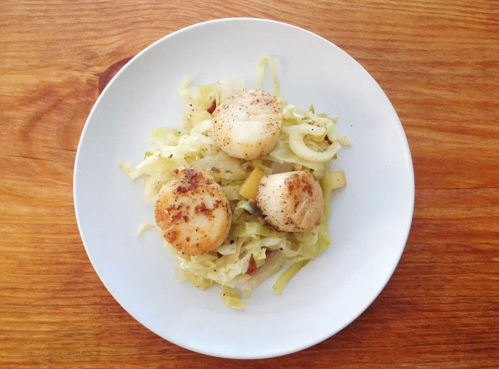 Dinner for One: Seared Scallops and Cabbage