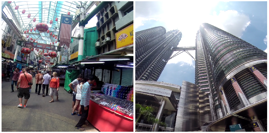Left: Petaling Road in Chinatown Right: Petronas Twin Towers