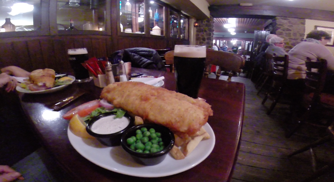 Greasy fish and chips - the best kind of pub food