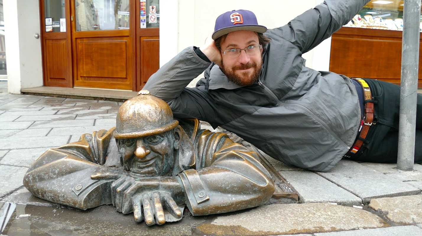 If you're coming to Bratislava, snap a quick photo with this guy (the statue, not Dennis) and then jump back on your train outta here.