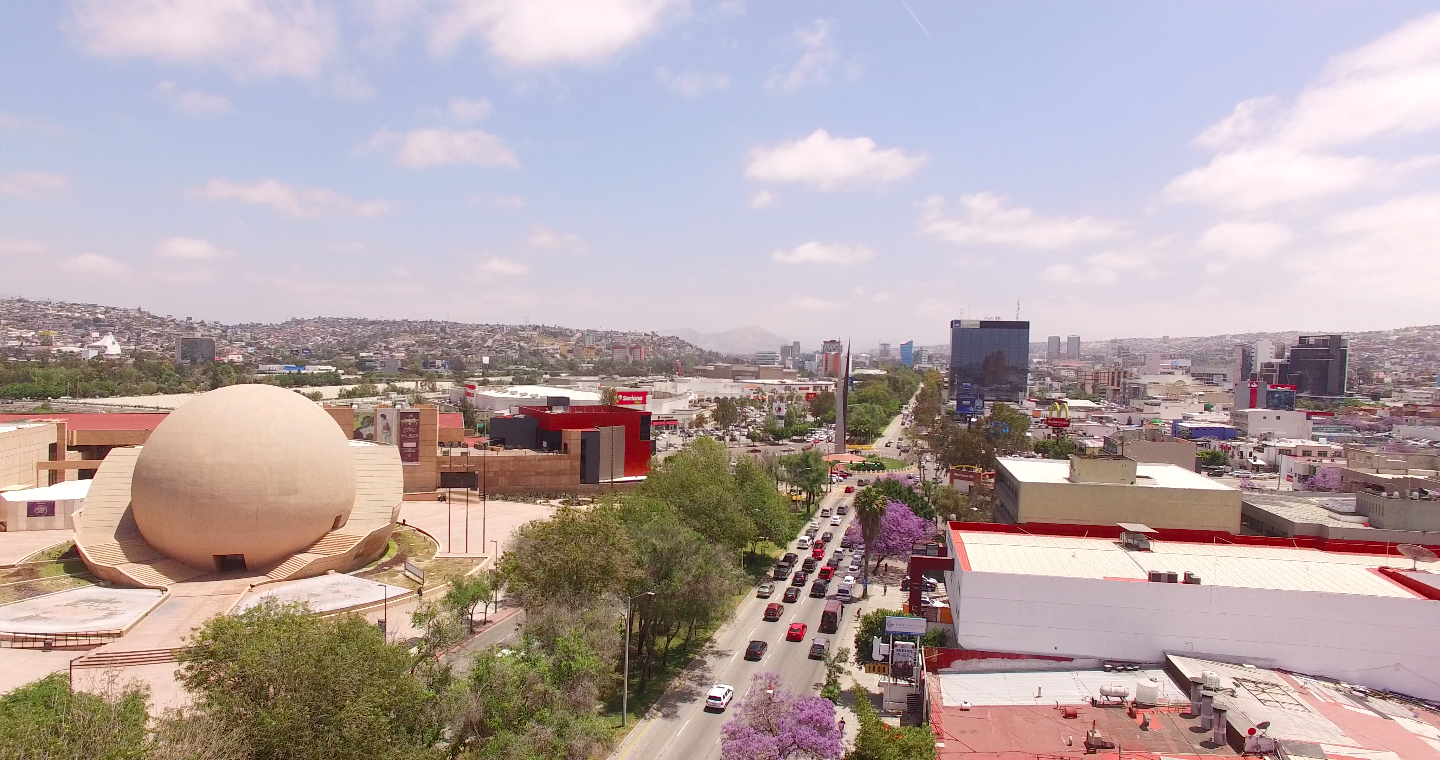 An aerial survey of CECUT Cultural Center and downtown Tijuana