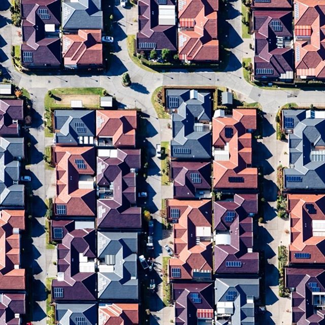 Housing development near Castle Hill for Art Pharmacy #artpharmacy #blueskyhelicopters #castlehill #abstractphotography #aerial #aerialphotography #housing #roofs