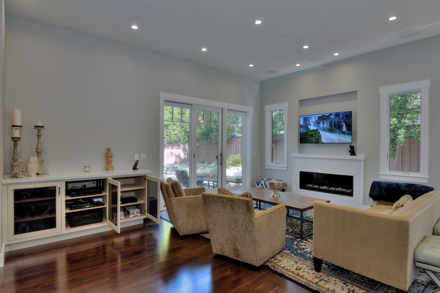 LG Flat 55-inch 4K UHD OLED TV, Anthem MRX 520 AV receiver, and Paradigm in-ceiling 30°-angled guided soundfield speakers