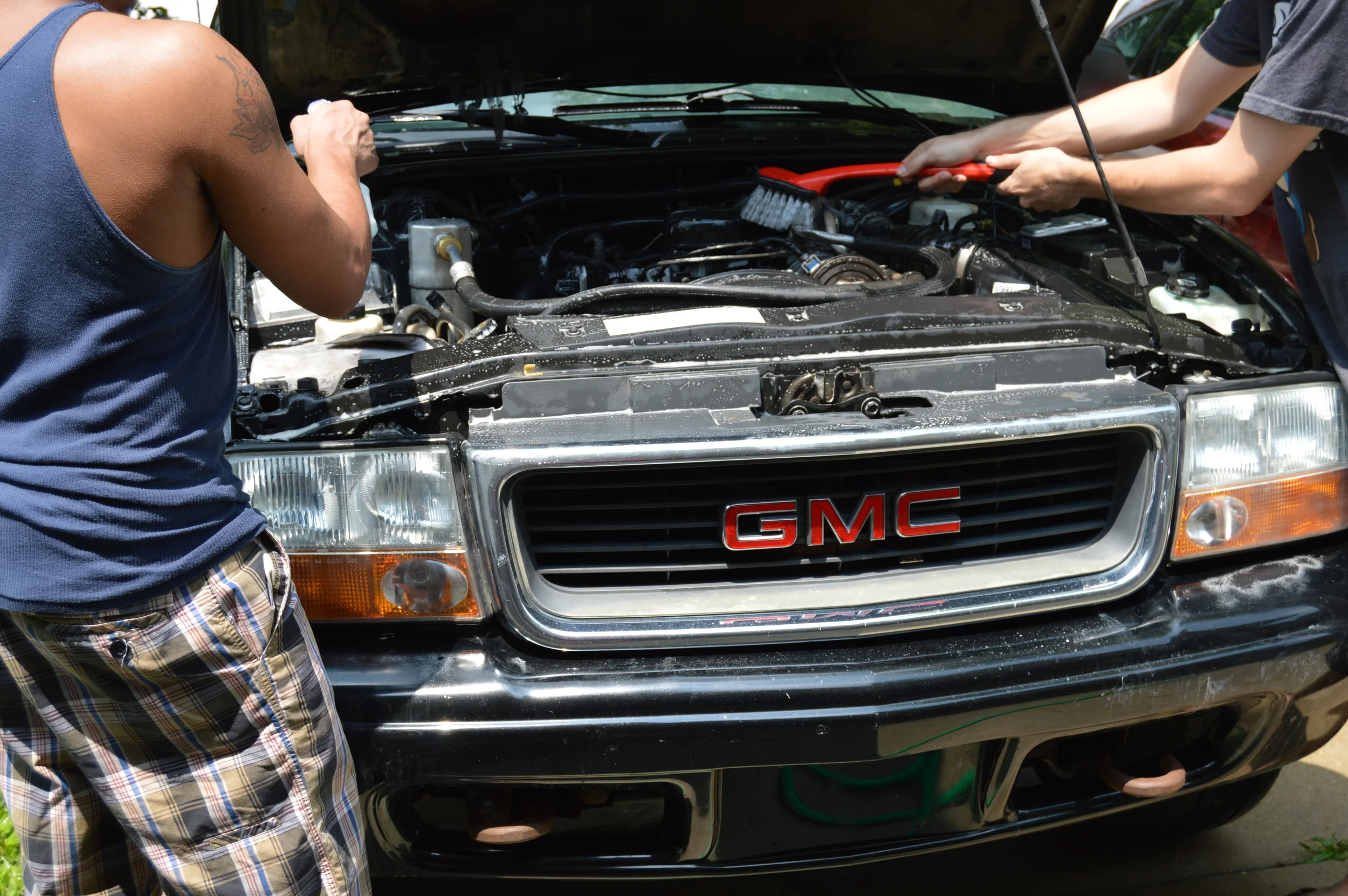 After Headlights are completely restored, engine detail begins. PH neutral Meguiar's degreasers and all purpose cleaners used to protect engine components. Also water is never sprayed on the sensitive components; alternator, battery, etc. 