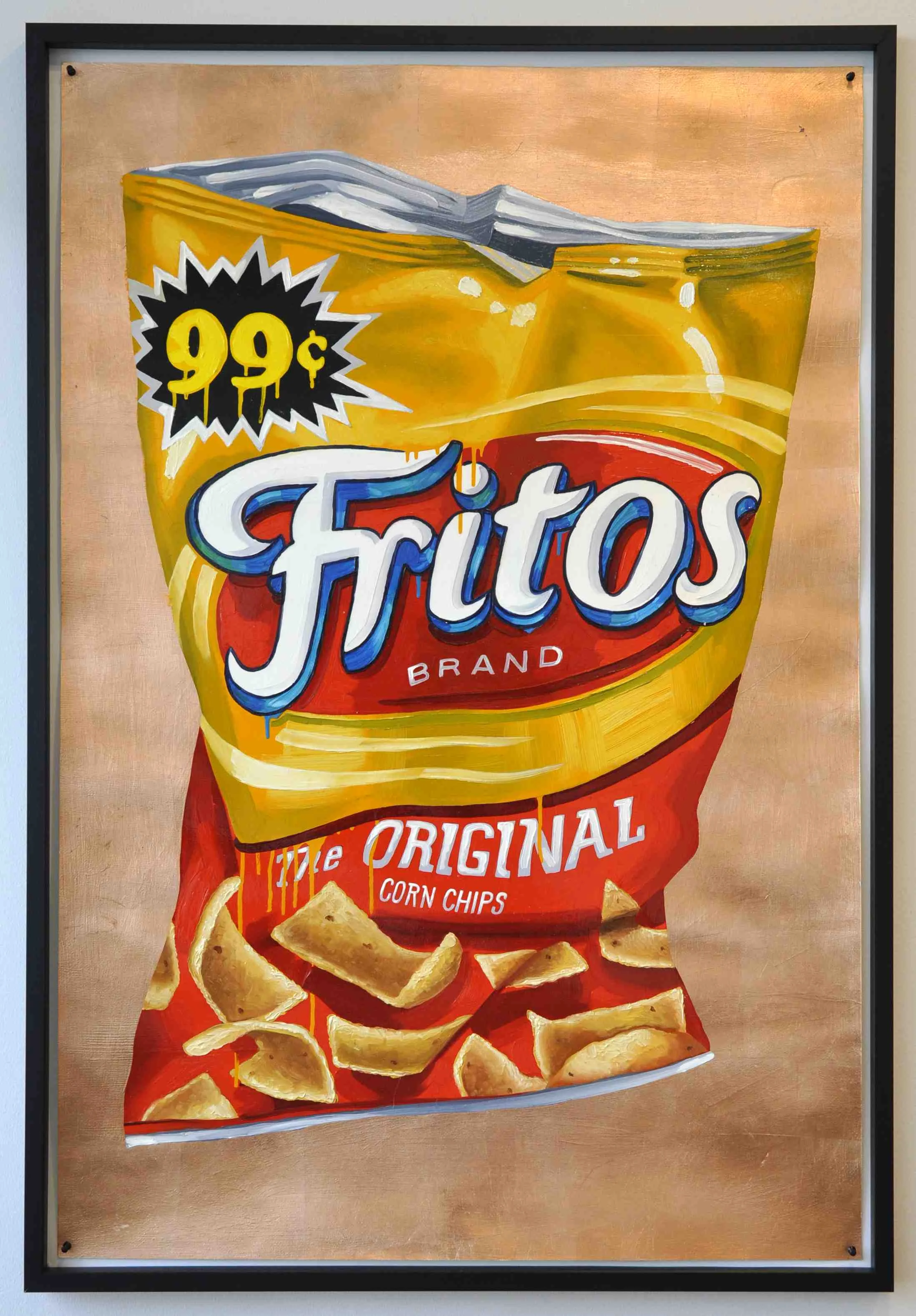 "Fritos," 2008, oil and fake gold on paper, 47" x 33"