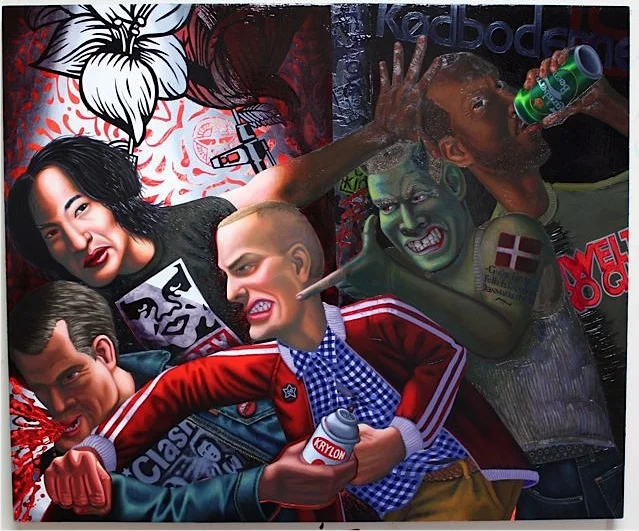 "Shepard Fairey Fight," 2011, oil on wood, 40" x 48"