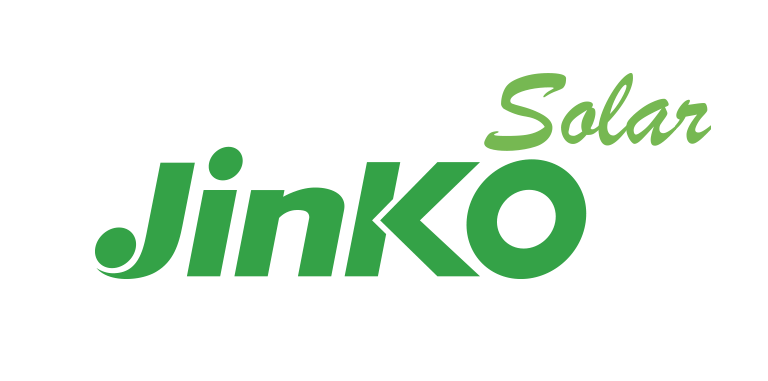 Logo for Jinko Solar with green text on a black background.