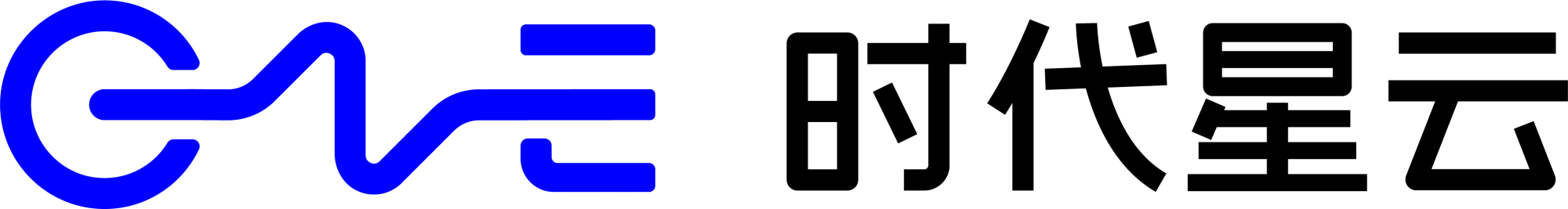Close-up of black and blue logo with stylized design and text
