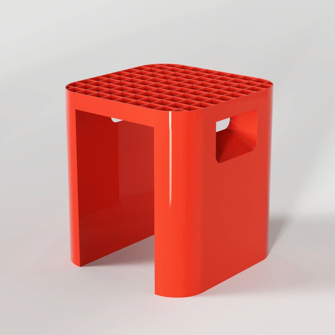 Orange red ONE stool. Easy to grab and move between spaces. Soft and body friendly shapes, and a surface that can&rsquo;t get wet #stool #indooroutdoorfurniture #aluminum #hoeghdesign #martinhoegholsen #nordicdesign #scandinaviandesign #norwegiandesi