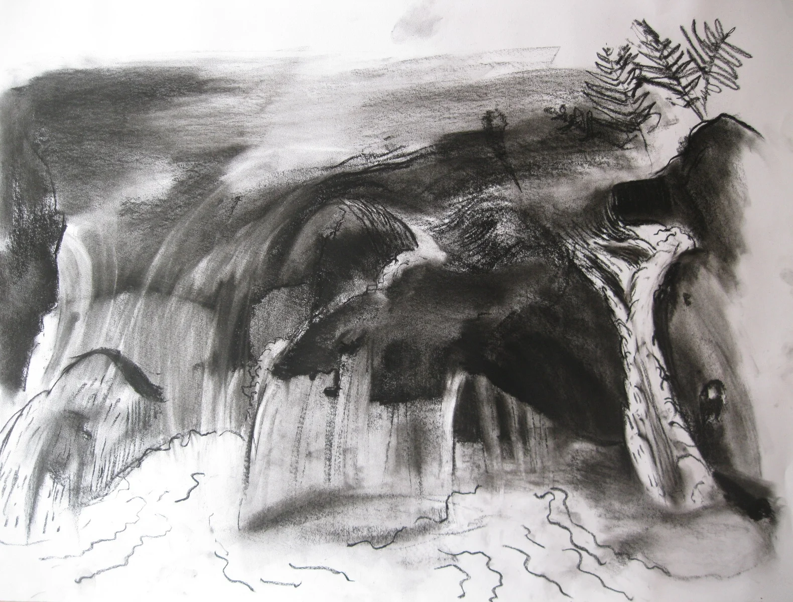 Waterfall study, Charcoal on Paper, 30x40cms