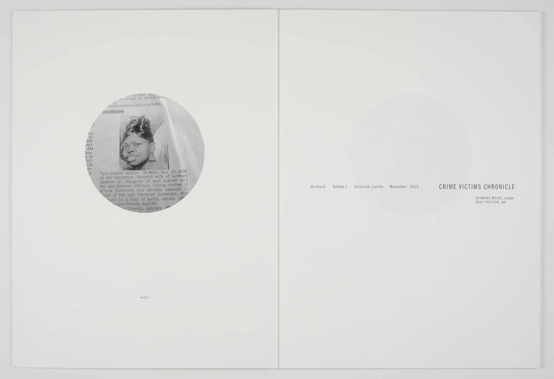 Vol. 1  Crime Victims Chronicle  Deborah Luster