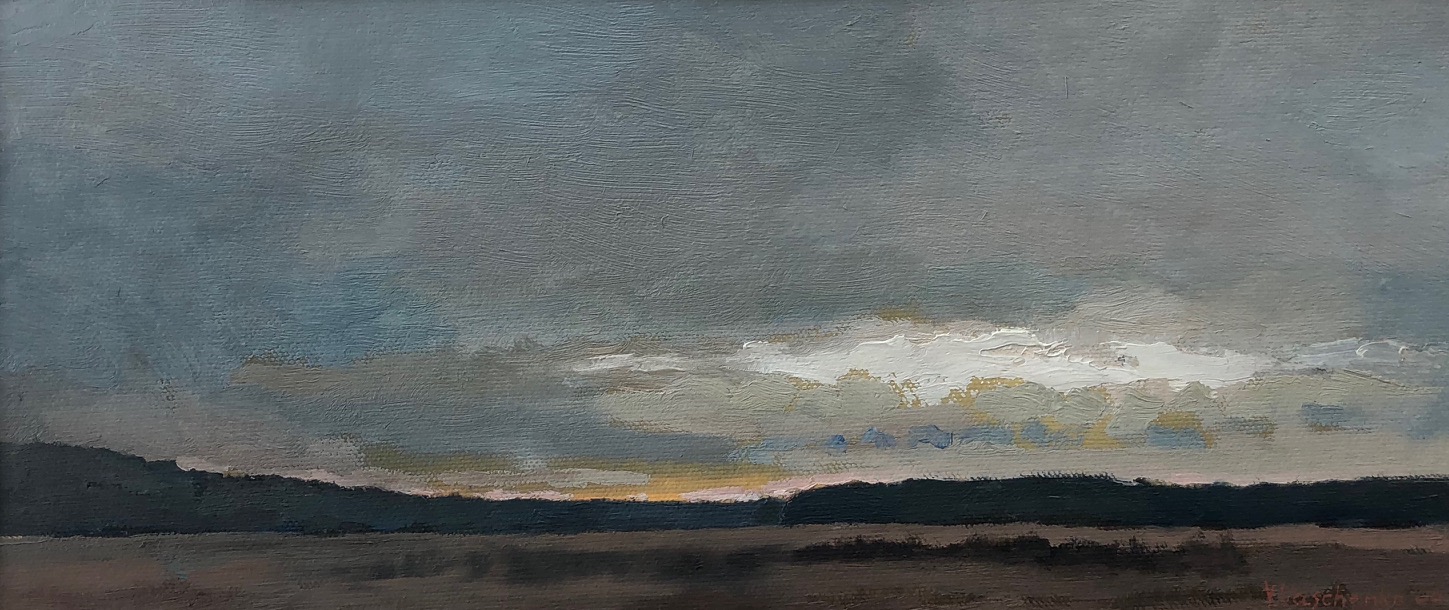 Grey Evening on the way to D'Or, 2006 Oil on canvas 5 1/2 x 13 inches