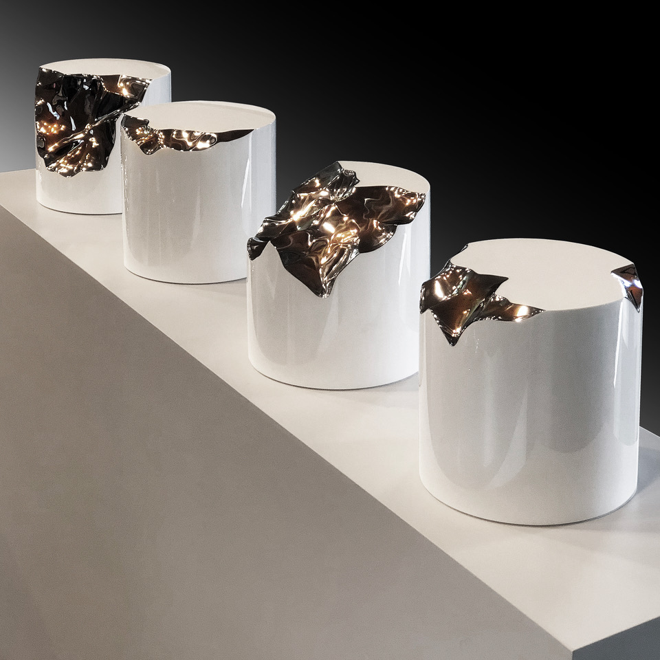Shatter (White Series I), 2018 Stainless Steel / Automotive Urethane Each piece 8 x 8 x 8 inches