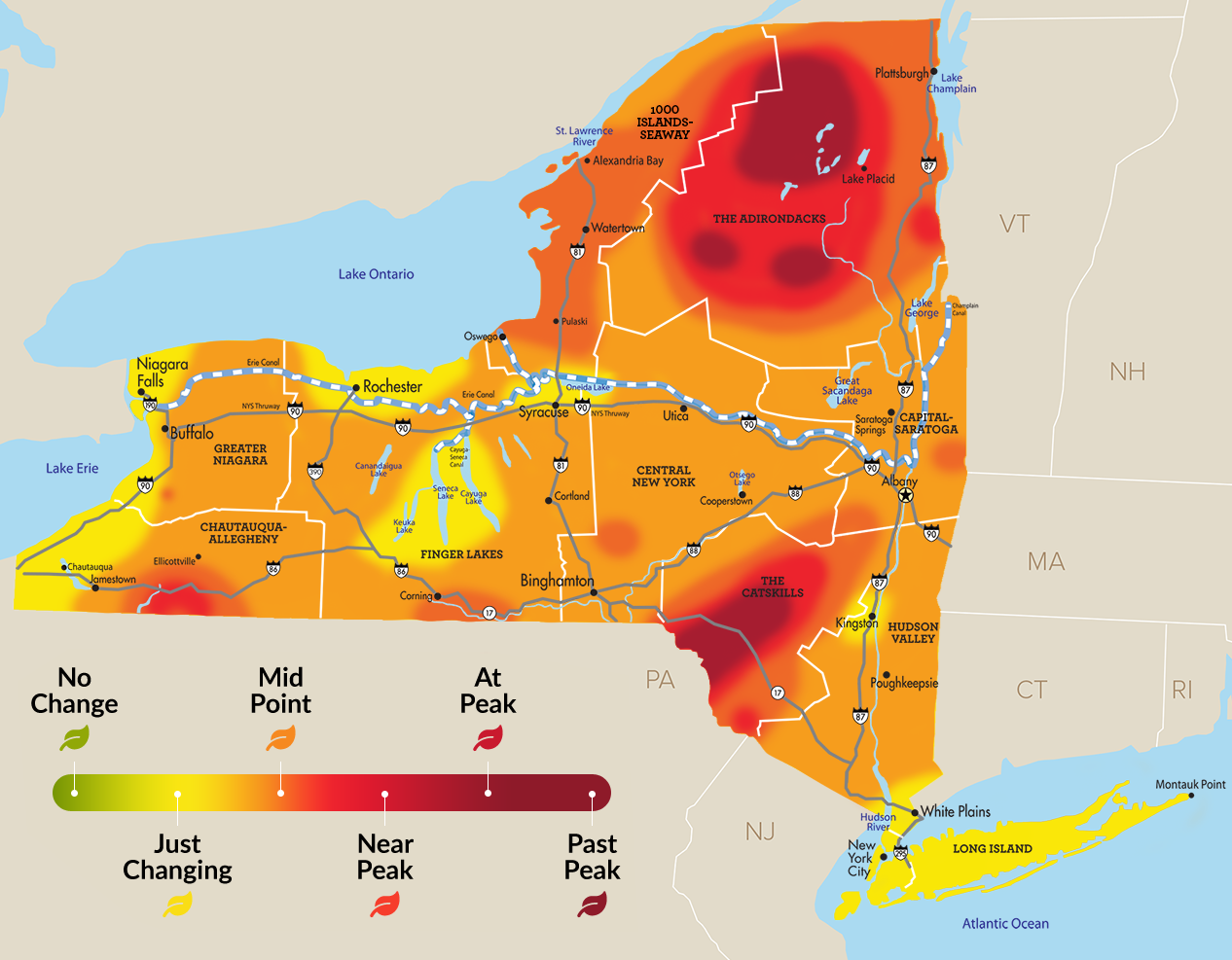 Most of the Catskills are seeing peak foliage this weekend.