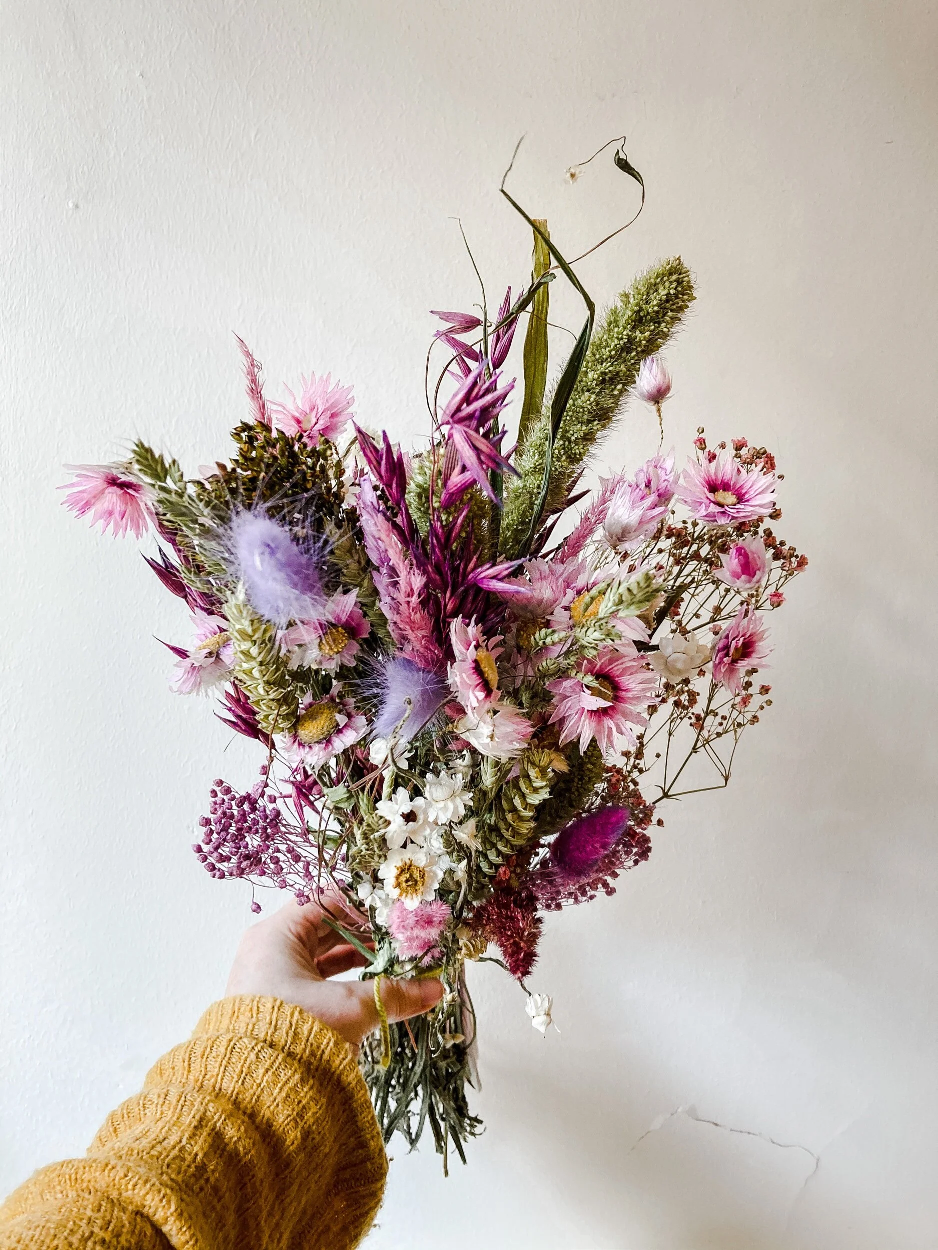 Purples Greens And Naturals Dried Flower Bouquet Moonko