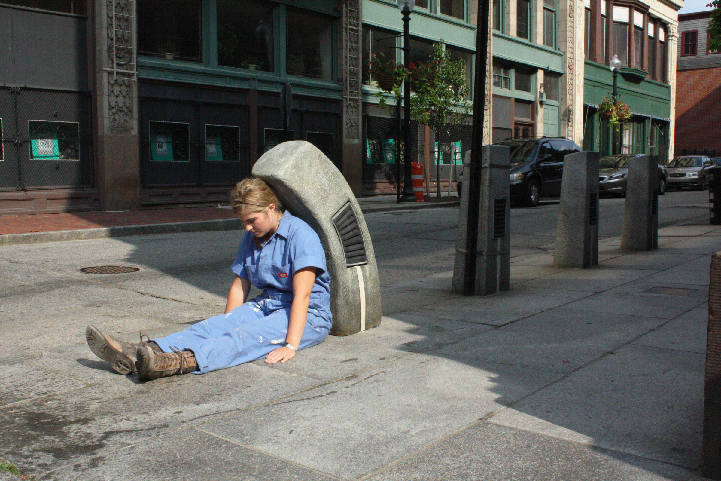 Come, Labor On, 2011. Foam, plaster, acrylic. 38in x 15in x 31in. Downtown Providence, RI