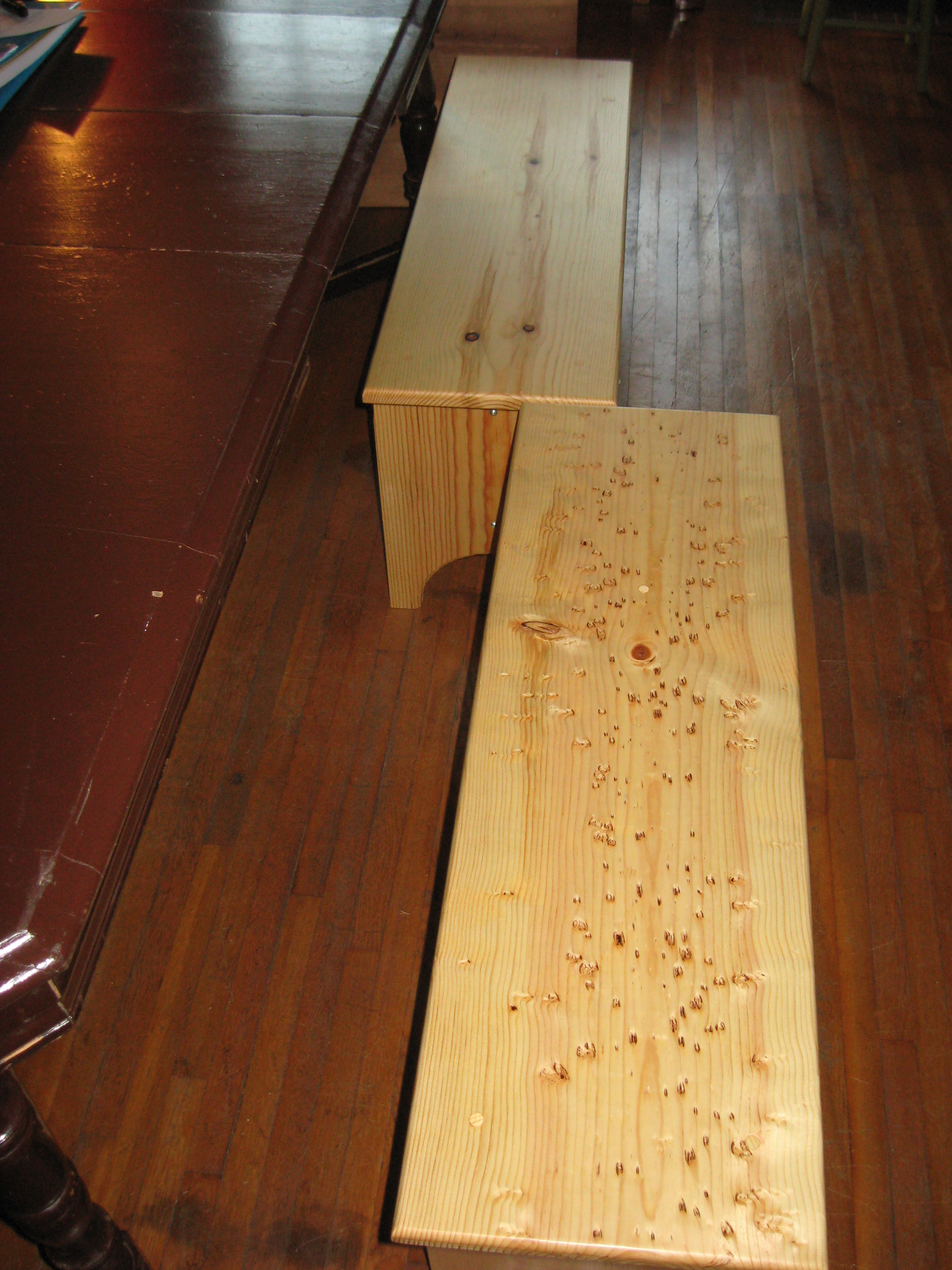 Each bench is 3 feet long and Roy made 5 of them for us!